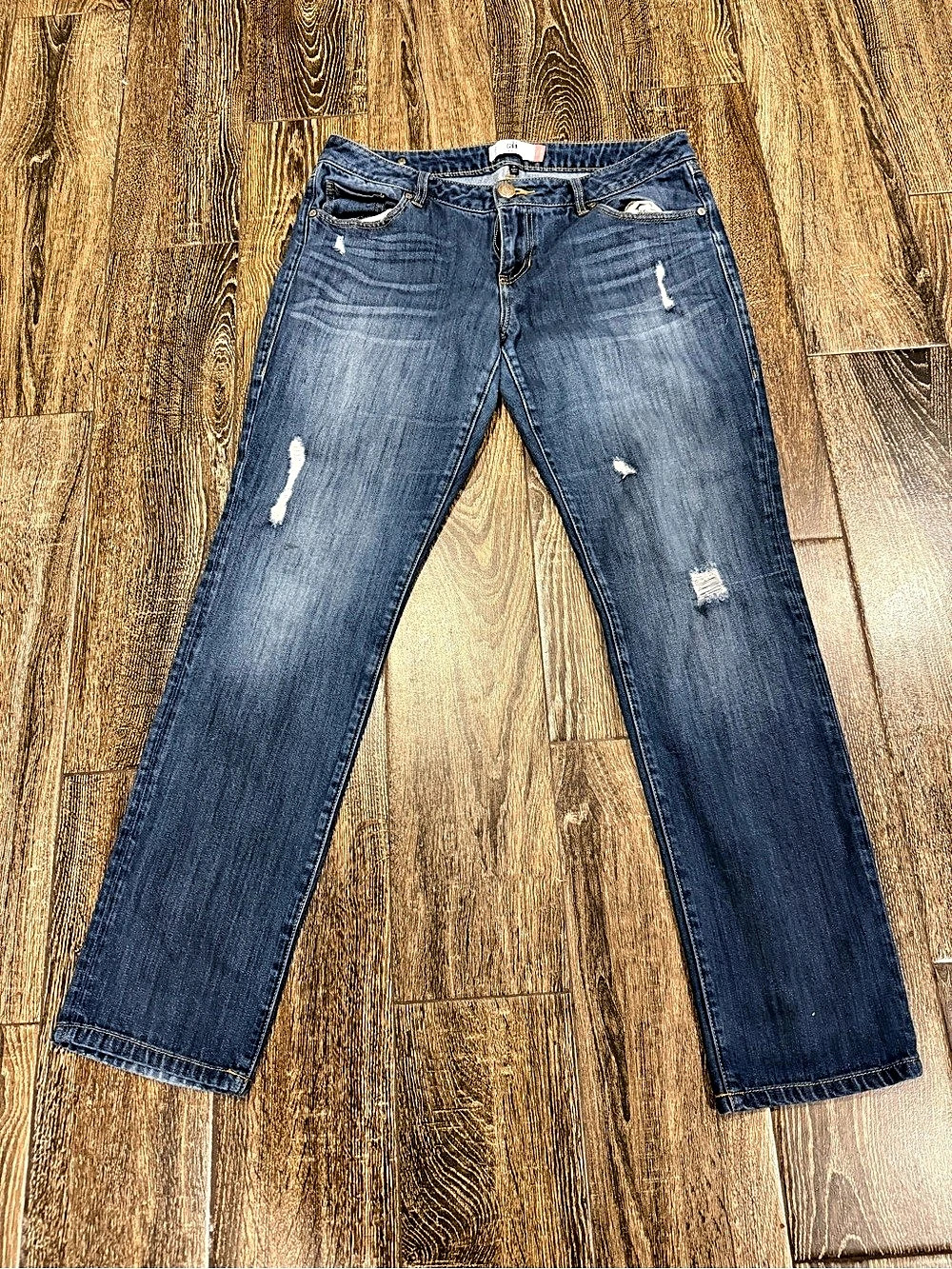 CAbi slim boyfriend Distressed Blue Jeans Waist 10